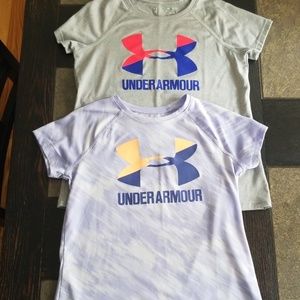 2 girls under armour shirts